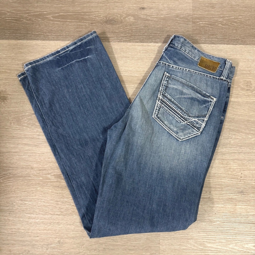 BKE Tyler Jeans Mens 34x36 Blue Distressed Bootcut Denim